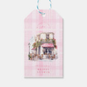 ピンクのフレンチカフェ ブライダルシャワー ギフトタグ (正面)