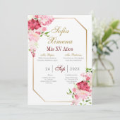 ピンクのフレームが付いた15歳の誕生日の招待状 招待状 (スタンド正面)