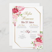 ピンクのフレームが付いた15歳の誕生日の招待状 招待状 (正面/裏面)