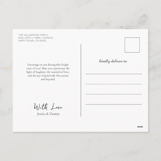 ピンクのフレームを持つ水彩林エレガントの木 シーズンポストカード (裏面)