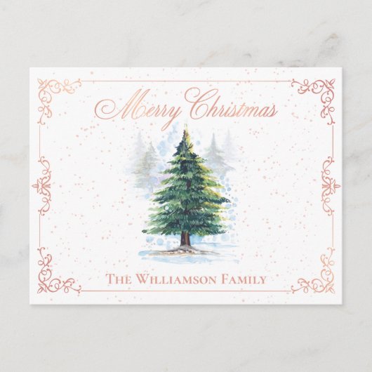 ピンクのフレームを持つ水彩林エレガントの木 シーズンポストカード (正面)