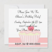 ピンクのフロスティングカップケーキの誕生日 招待状 (裏面)
