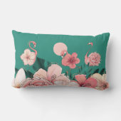 ピンクのフロリダフラミンゴス熱帯の花オンティール(緑がかった色) ランバークッション (裏面)