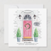 ピンクのフロントドアの引っ越し案内 招待状 (正面)