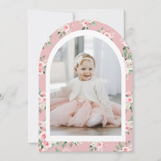 ピンクのフローラあるバニーが1歳の誕生日を飾る 招待状 (裏面)