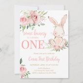 ピンクのフローラいくつかのバニーバースデーパーティー 招待状 (正面)
