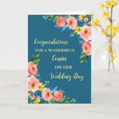 ピンクのフローラいとこの結婚式の日おめでとう カード (黄色い花)