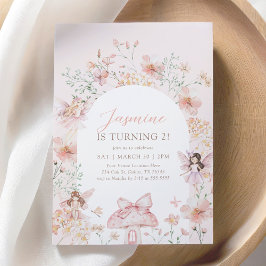 ピンクのフローラお洒落フェアリー誕生日 招待状