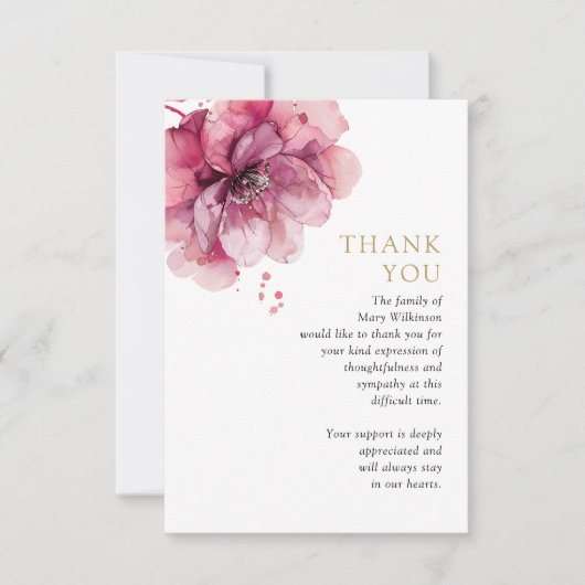 ピンクのフローラお祝いの生活葬儀の写真 サンキューカード (正面)