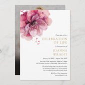 ピンクのフローラお祝いの生活葬儀の写真 招待状 (正面/裏面)