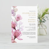 ピンクのフローラお祝いの生活葬儀の写真 招待状 (スタンド正面)