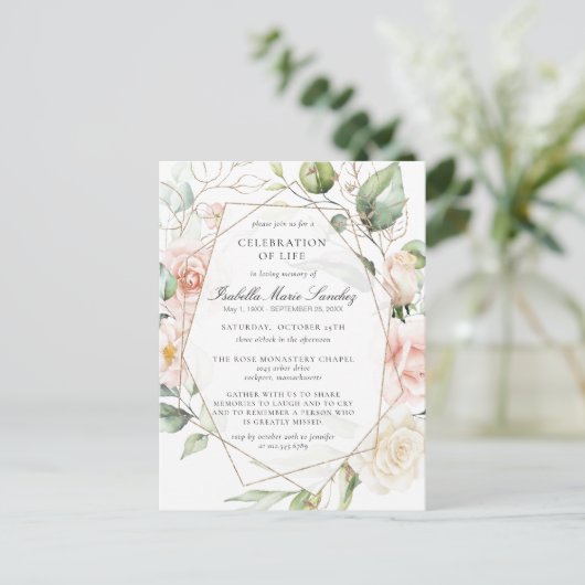 ピンクのフローラお祝いの生活葬儀 ポストカード (スタンド正面)