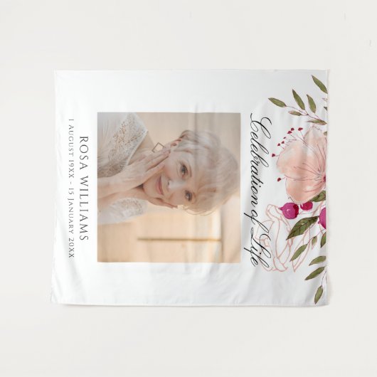 ピンクのフローラお祝い生涯葬儀記念館 タペストリー (正面(横))