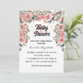 ピンクのフローラかわいらし水彩花ベビーシャワー 招待状 (スタンド正面)