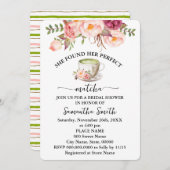 ピンクのフローラが彼女の完璧な抹茶ブライダルシャワーを見つけた 招待状 (正面/裏面)