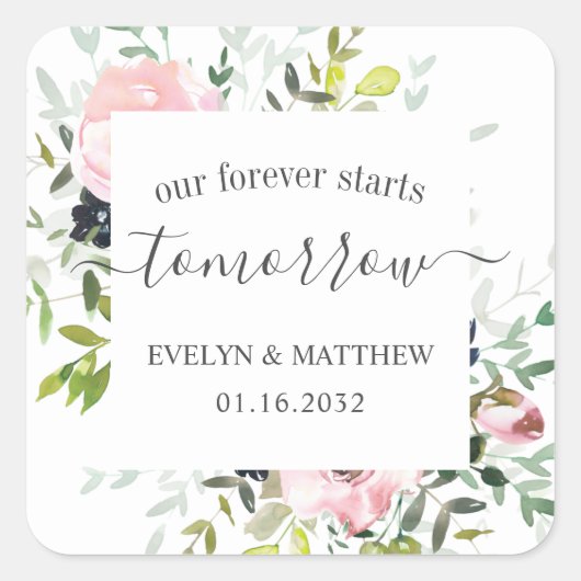 ピンクのフローラが明日のリハーサルを永遠に始める スクエアシール (正面)