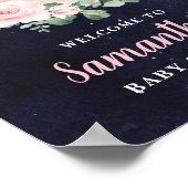 ピンクのフローラが月の女の子の赤ちゃんシャワーへようこそ ポスター (角)