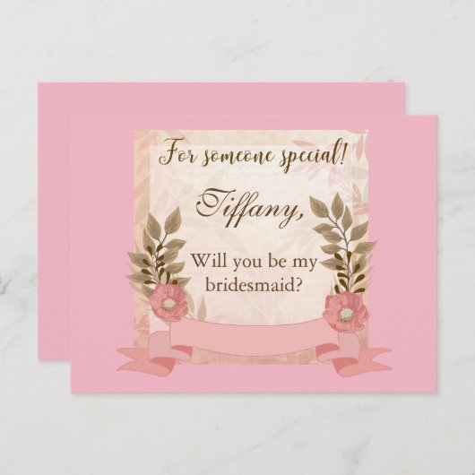 ピンクのフローラが私の花嫁になる インビテーションポストカード (正面/裏面)