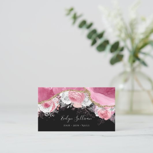 ピンクのフローラが黒に上がる 名刺 (スタンド正面)