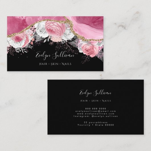 ピンクのフローラが黒に上がる 名刺 (正面/裏面)