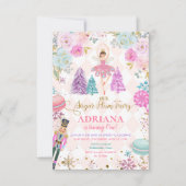 ピンクのフローラくるみ割りカーザトウシュガープラム誕生日 招待状 (正面)