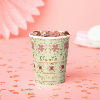 ピンクのフローラとクリーム 紙コップ