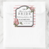 ピンクのフローラとストライプブライダルシャワーの好意 スクエアシール (バッグ)