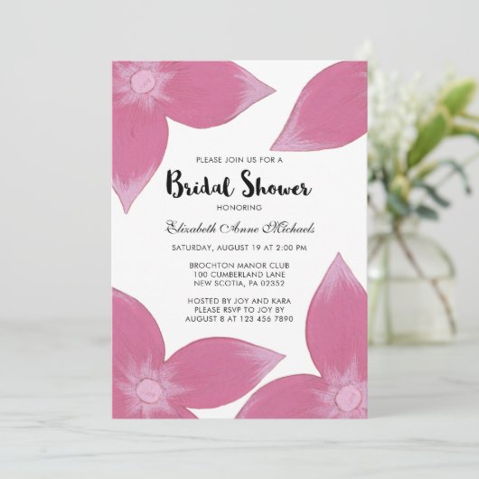 ピンクのフローラとストライプブライダルシャワーの招待 招待状 (スタンド正面)