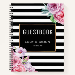 ピンクのフローラとストライプ ノートブック
