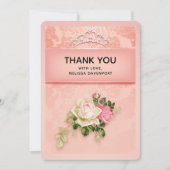 ピンクのフローラとダイヤモンドティアラエレガントデザイン サンキューカード (正面)