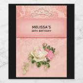 ピンクのフローラとダイヤモンドティアラプリンセスデザイン ワインラベル (シングルラベル)