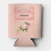 ピンクのフローラとダイヤモンドティアラプリンセスデザイン 缶クーラー (正面)