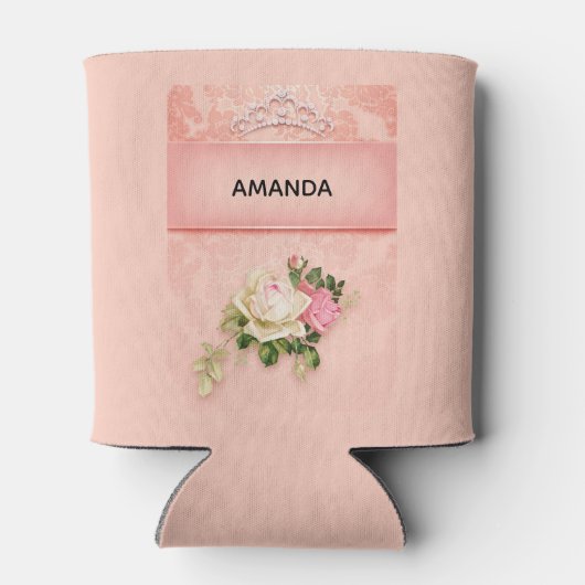 ピンクのフローラとダイヤモンドティアラプリンセスデザイン 缶クーラー (裏面)