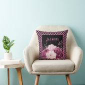 ピンクのフローラとチェッカーボパーソナライズされたード クッション (椅子)