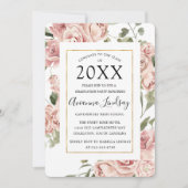 ピンクのフローラとバック卒業パーティーの写真 招待状 (正面)