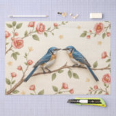 ピンクのフローラとブルーバードのデザインの切り離し 薄葉紙 (クラフト)