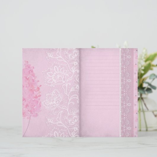 ピンクのフローラとレースの並んだジャーナルページ (スタンド正面)