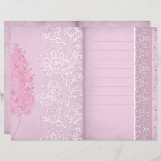 ピンクのフローラとレースの並んだジャーナルページ (正面/裏面)