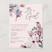ピンクのフローラと春バードバジェットブライダルシャワーイン インビテーションポストカード (正面)