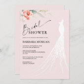 ピンクのフローラと緑のブライダルシャワーへの招待 招待状 (正面/裏面)