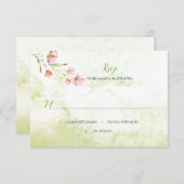 ピンクのフローラと緑の水の色のスプラッシュRSVP 出欠カード (正面/裏面)