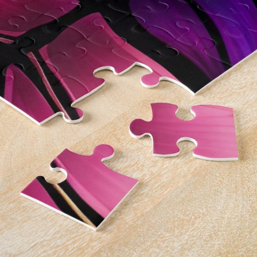 ピンクのフローラと葉ステンドグラスの外観 ジグソーパズル (側面)