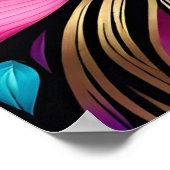 ピンクのフローラと葉ステンドグラスの外観 ポスター (角)