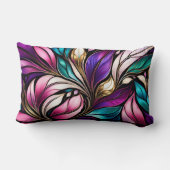 ピンクのフローラと葉ステンドグラスの外観 ランバークッション (裏面)