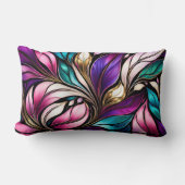 ピンクのフローラと葉ステンドグラスの外観 ランバークッション (正面)