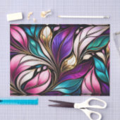 ピンクのフローラと葉ステンドグラスの外観 薄葉紙 (クラフト)