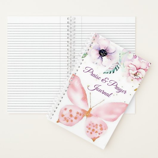 ピンクのフローラと蝶の賛美と祈りの言葉ジャーナル ノートブック (内側)