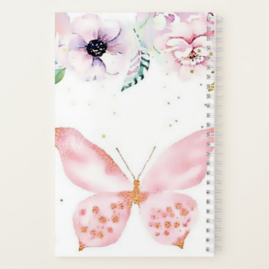 ピンクのフローラと蝶の賛美と祈りの言葉ジャーナル ノートブック (裏面)