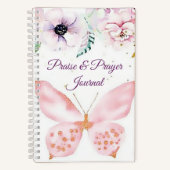 ピンクのフローラと蝶の賛美と祈りの言葉ジャーナル ノートブック (正面)