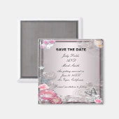 ピンクのフローラと蝶は日付磁石を保存 マグネット (正面/裏面)